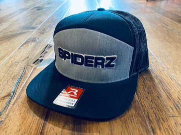 Spiderz 7 Panel Richardson Flat Brim Mesh SnapBack - Black/Heather Gray